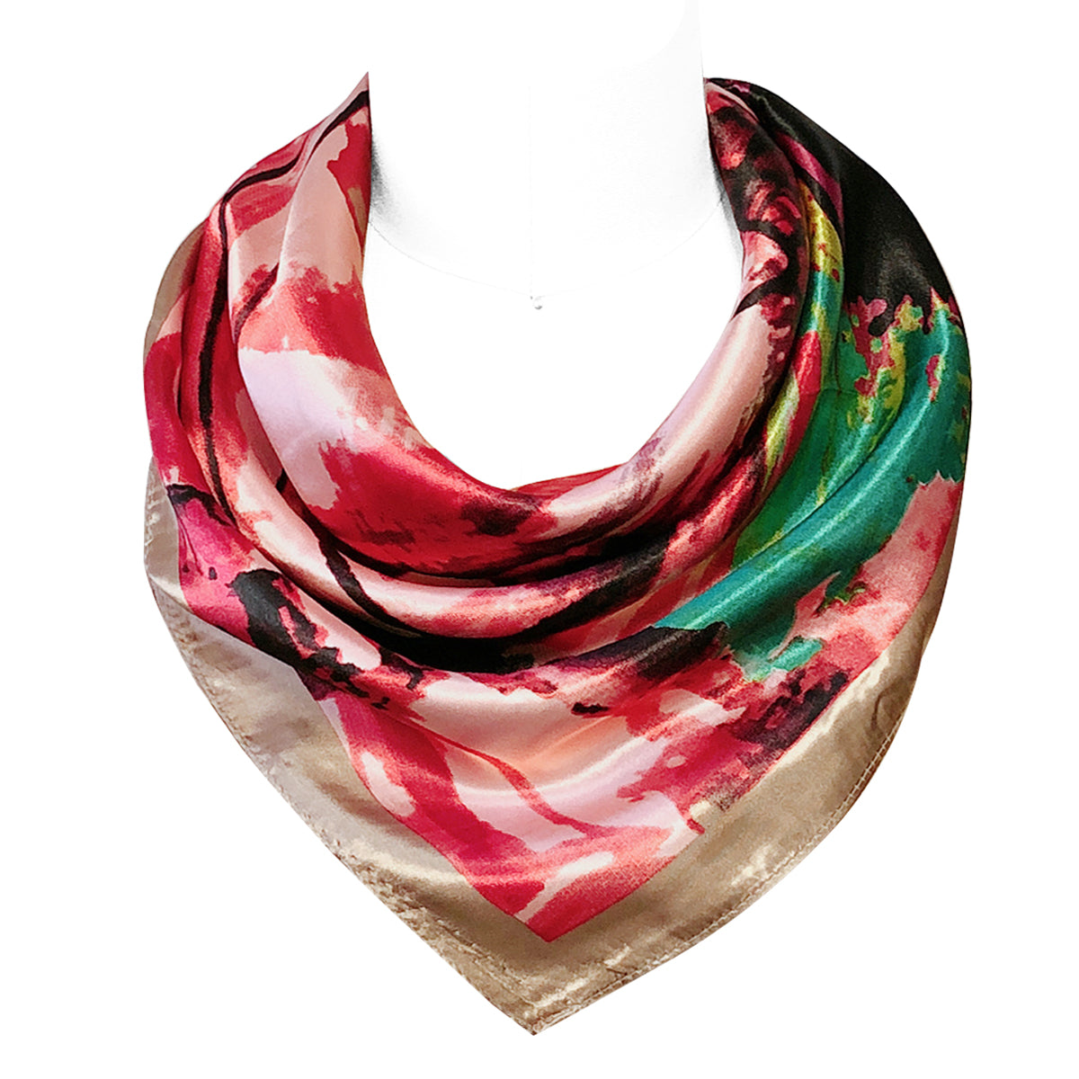 Wrapables Silky Feeling Satin Square Scarf, Pink Abstract