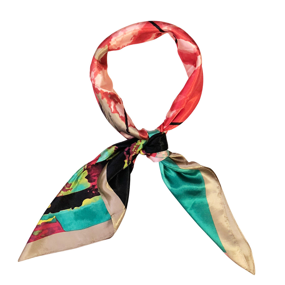 Wrapables Silky Feeling Satin Square Scarf, Pink Abstract