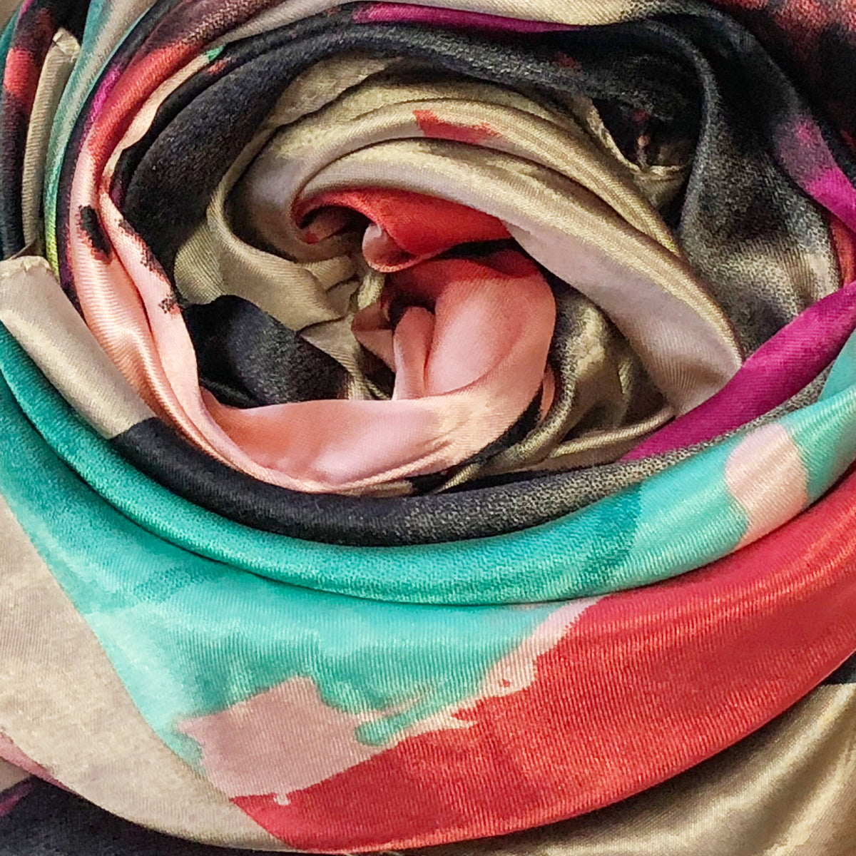 Wrapables Silky Feeling Satin Square Scarf, Pink Abstract