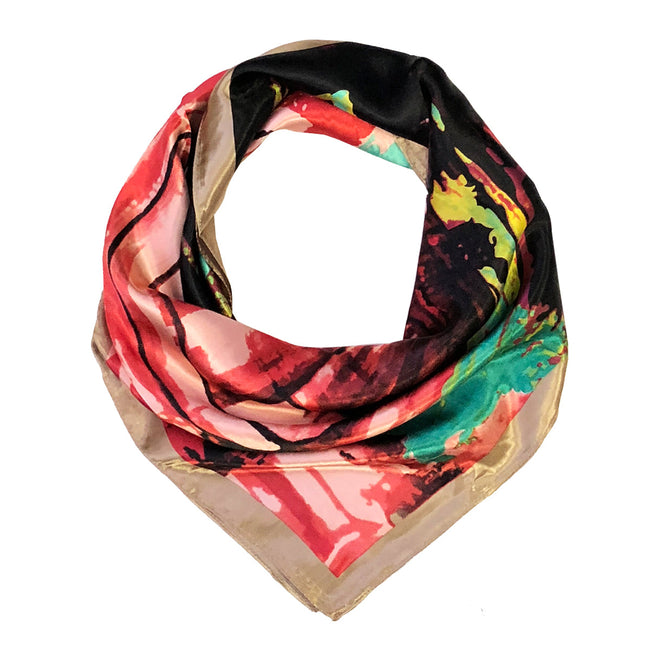 Wrapables Silky Feeling Satin Square Scarf, Pink Abstract