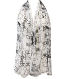 Wrapables Lightweight Sheer Silky Feeling Georgette Scarf, Abstract White