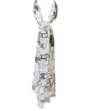 Wrapables Lightweight Sheer Silky Feeling Georgette Scarf, Abstract White