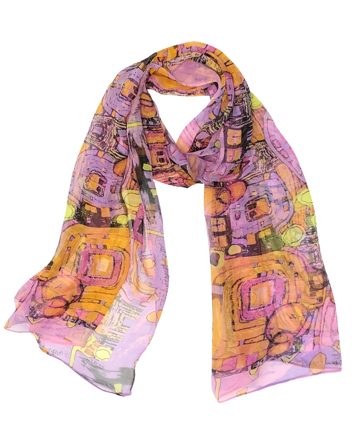 Wrapables Lightweight Sheer Silky Feeling Georgette Scarf, Abstract Pink