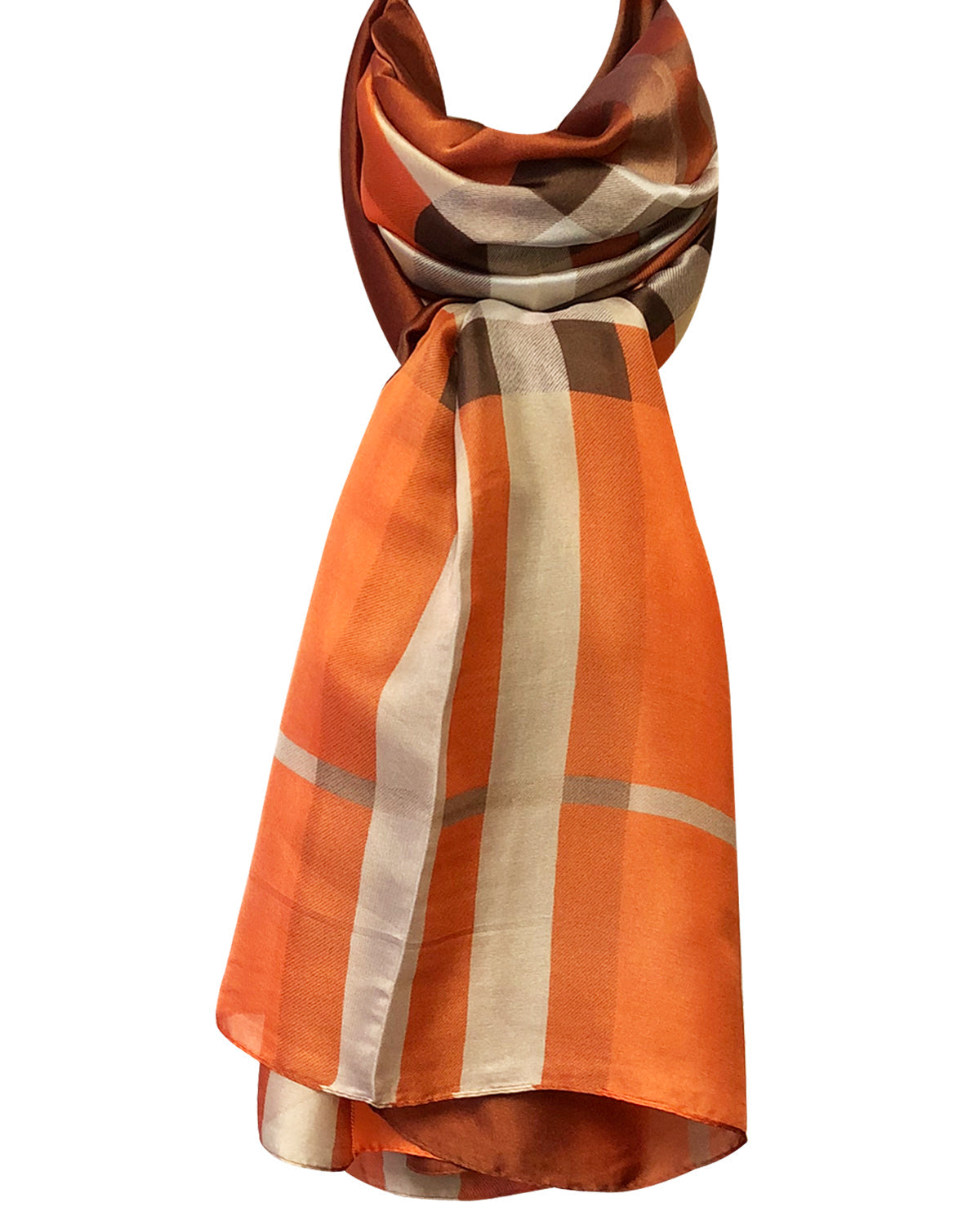 Wrapables Silk Like Satin Polyester Large Scarf Wrap, Orange Plaid