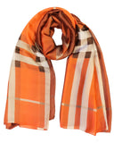 Wrapables Silk Like Satin Polyester Large Scarf Wrap, Orange Plaid