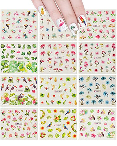 Wrapables 44 Sheets Flowers French Tip Nail Water Slide Nail Art Nail Decals Water Transfer Nail Decals