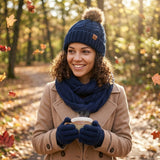 Wrapables Winter Warm Cable Knit Infinity Scarf and Faux Fur Pom Pom Beanie Set