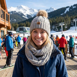 Wrapables Winter Warm Cable Knit Infinity Scarf and Faux Fur Pom Pom Beanie Set
