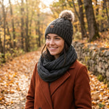 Wrapables Winter Warm Cable Knit Infinity Scarf and Faux Fur Pom Pom Beanie Set