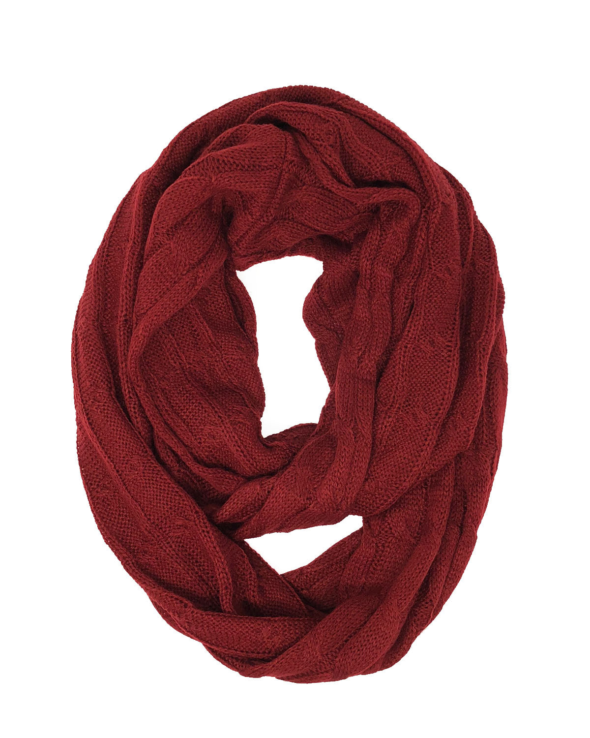 Wrapables Winter Warm Cable Knit Infinity Scarf and Beanie Set, Burgundy