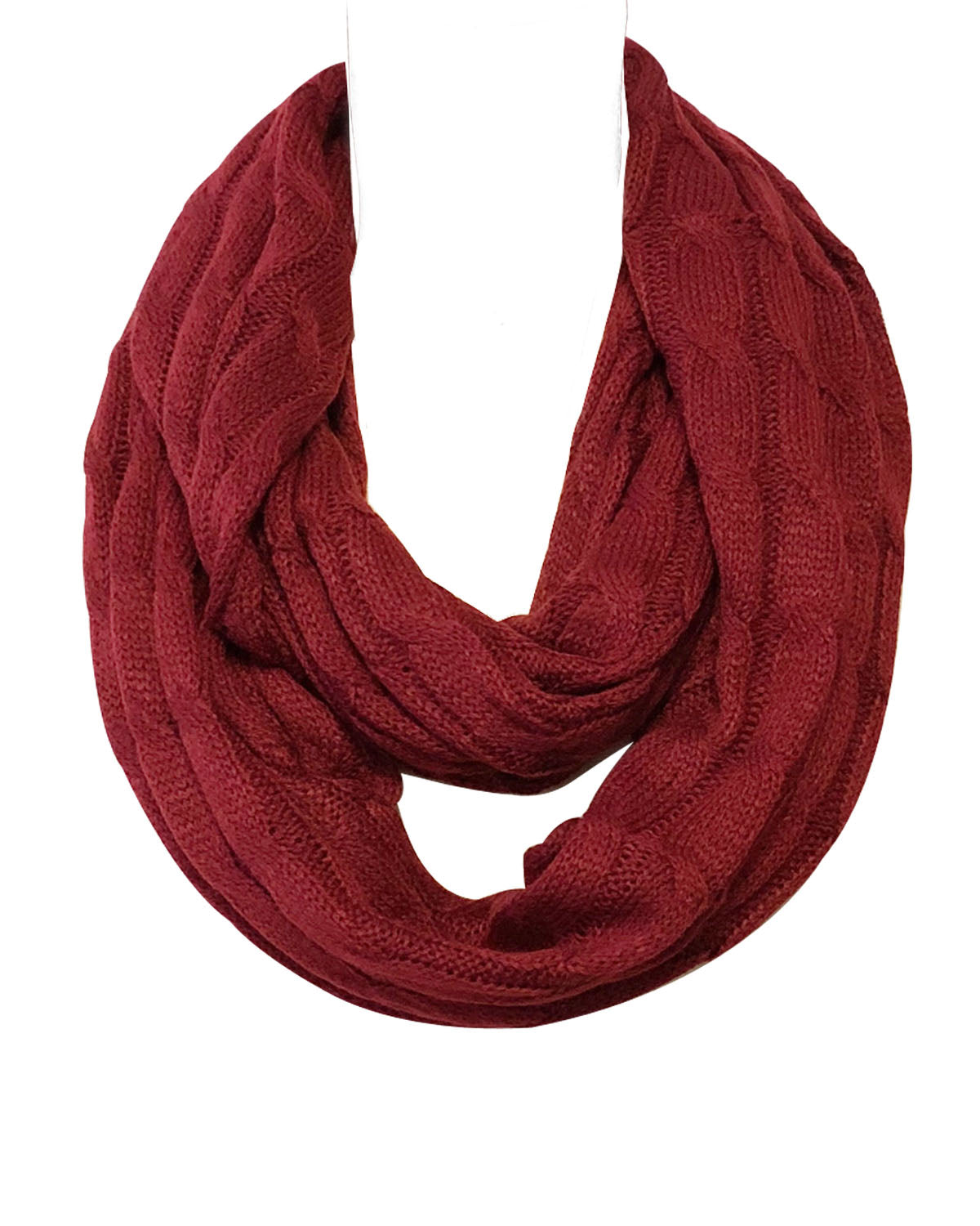 Wrapables Winter Warm Cable Knit Infinity Scarf and Beanie Set, Burgundy