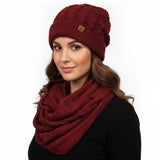 Wrapables Winter Warm Cable Knit Infinity Scarf and Beanie Set, Burgundy
