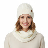 Wrapables Winter Warm Cable Knit Infinity Scarf and Beanie Set, Cream