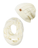 Wrapables Winter Warm Cable Knit Infinity Scarf and Beanie Set, Cream