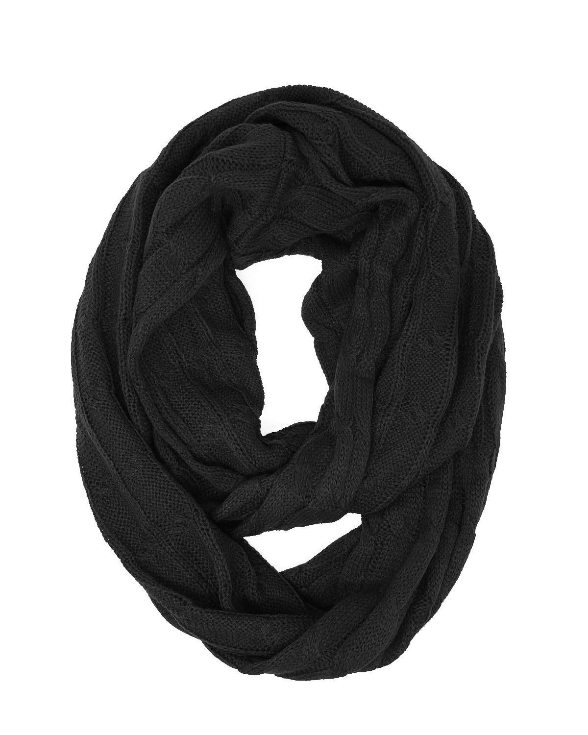 Wrapables Winter Warm Cable Knit Infinity Scarf and Beanie Set, Black