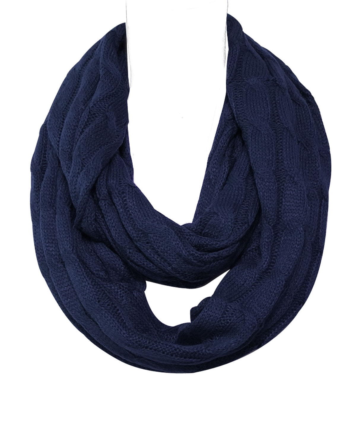 Wrapables Winter Warm Cable Knit Infinity Scarf and Beanie Set, Dark Blue