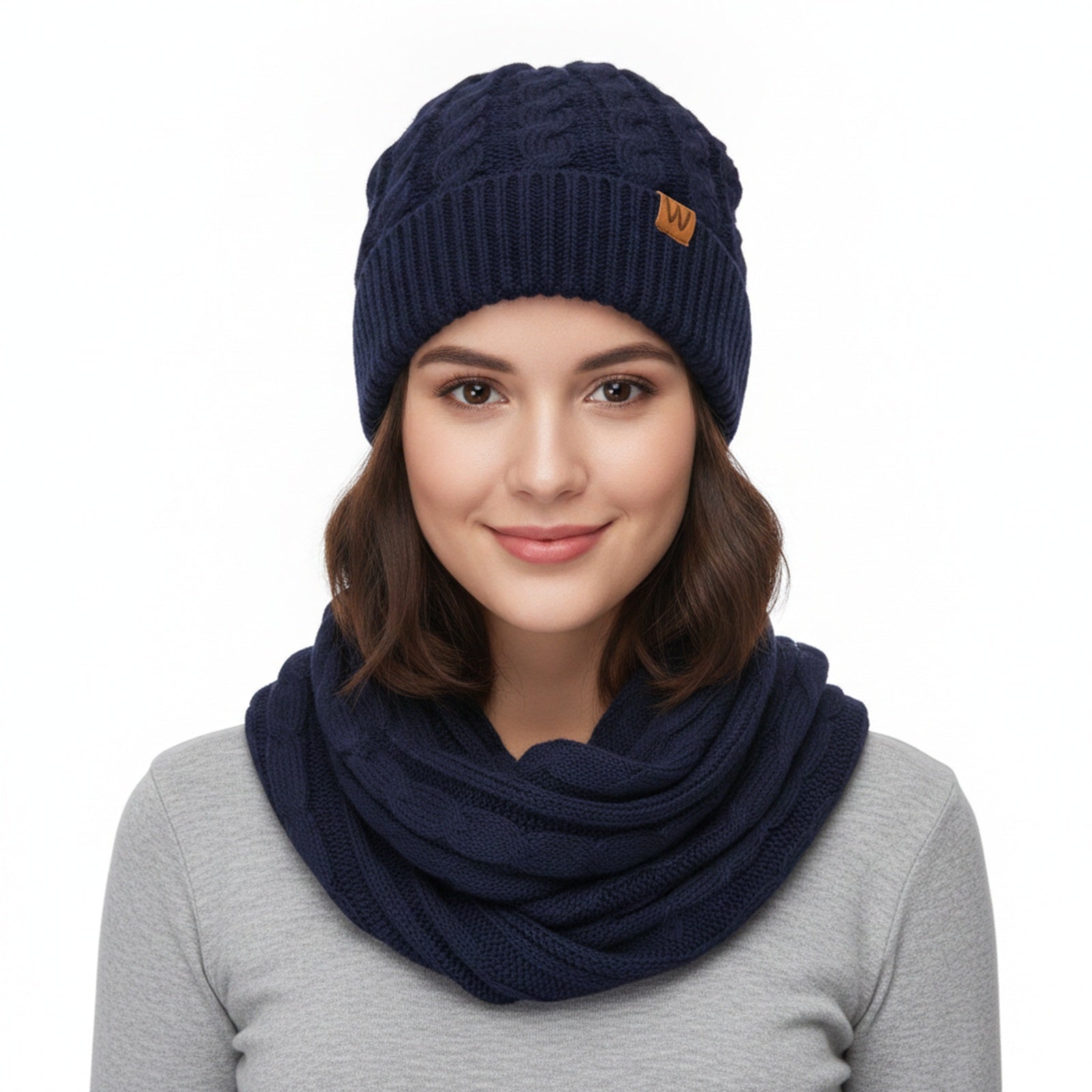 Wrapables Winter Warm Cable Knit Infinity Scarf and Beanie Set