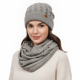 Wrapables Winter Warm Cable Knit Infinity Scarf and Beanie Set, Gray