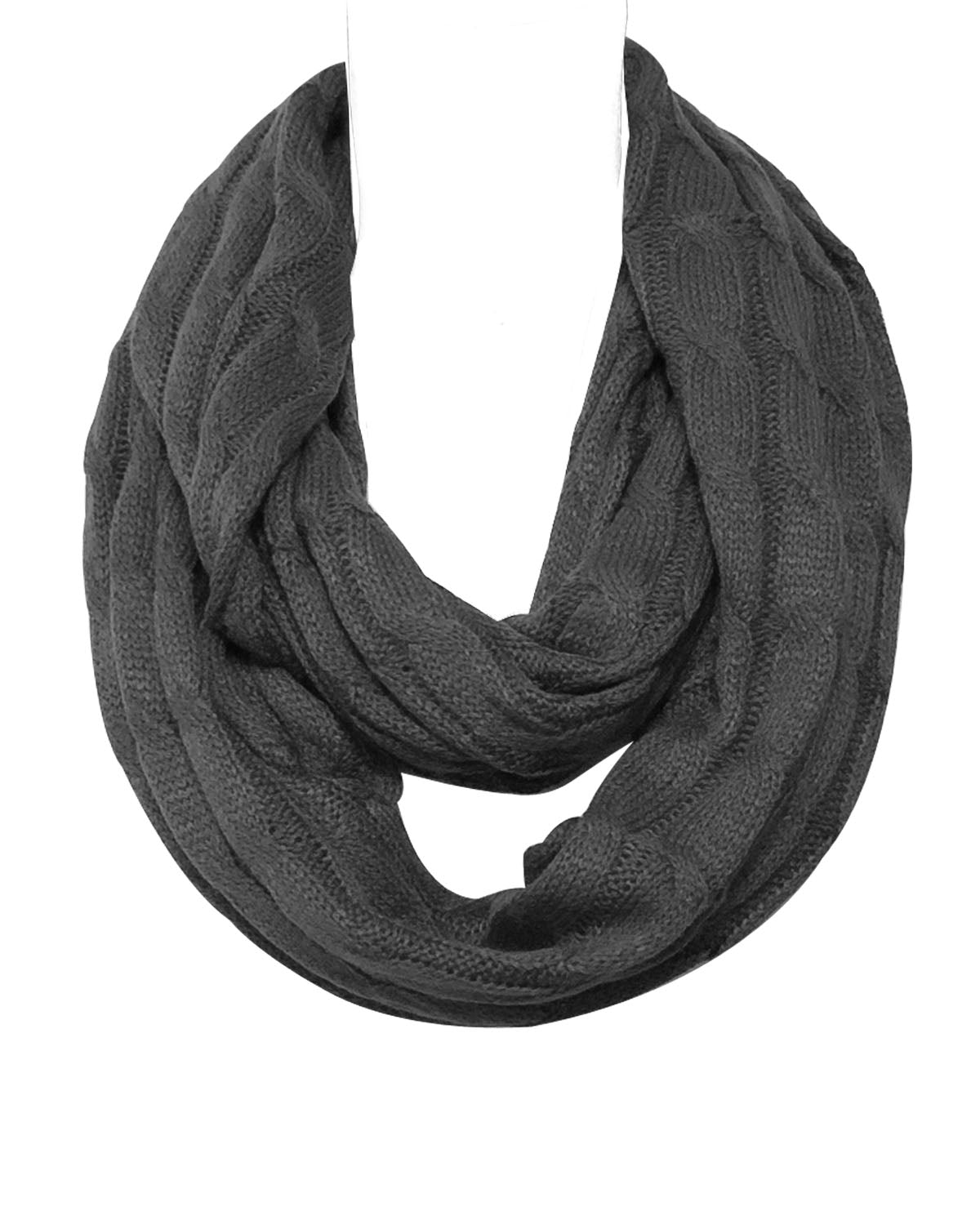 Wrapables Winter Warm Cable Knit Infinity Scarf and Beanie Set, Charcoal Gray