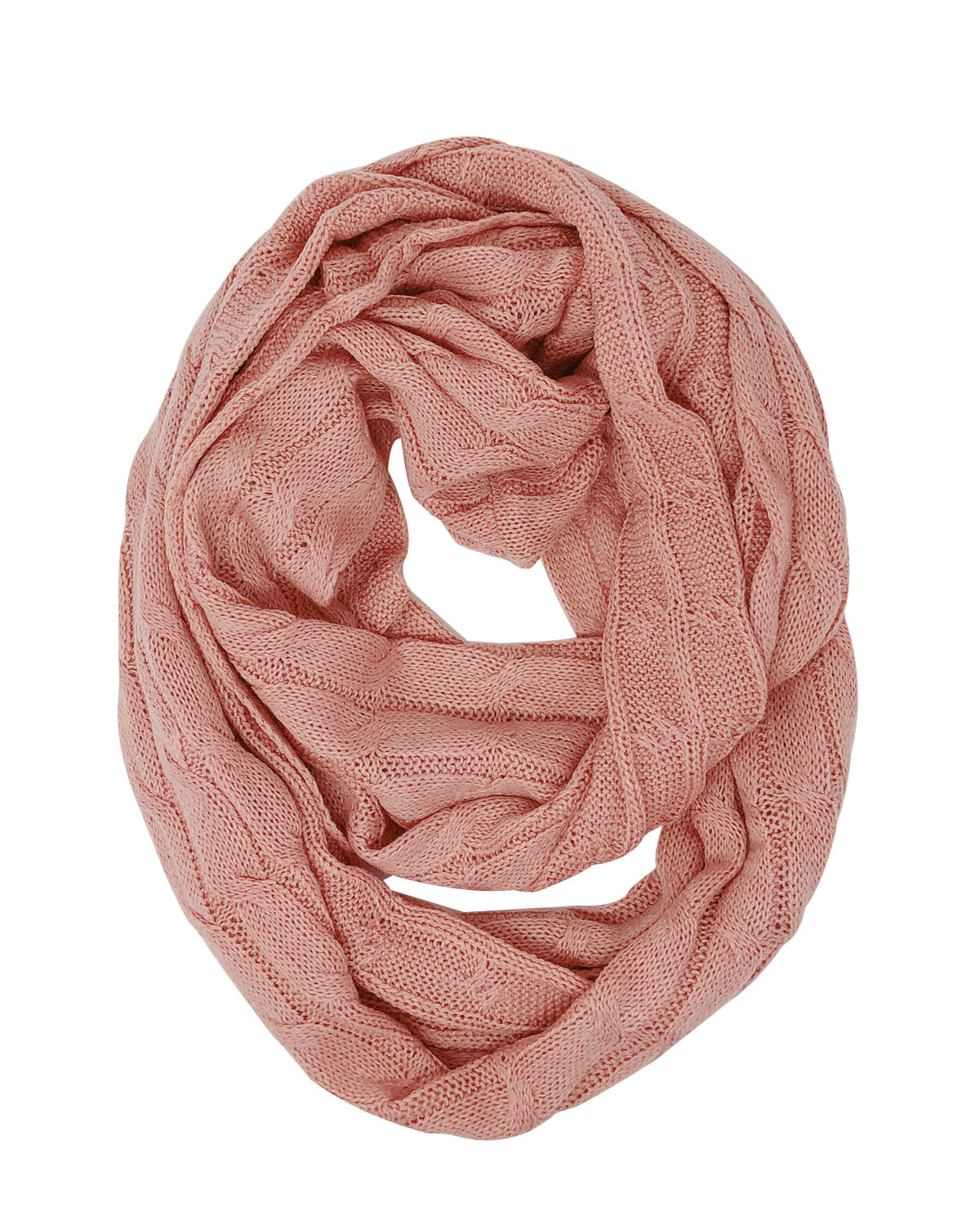 Wrapables Winter Warm Cable Knit Infinity Scarf and Beanie Set, Pink