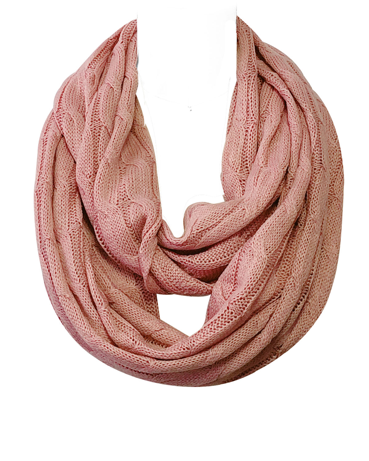 Wrapables Winter Warm Cable Knit Infinity Scarf and Beanie Set, Pink