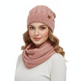 Wrapables Winter Warm Cable Knit Infinity Scarf and Beanie Set, Pink