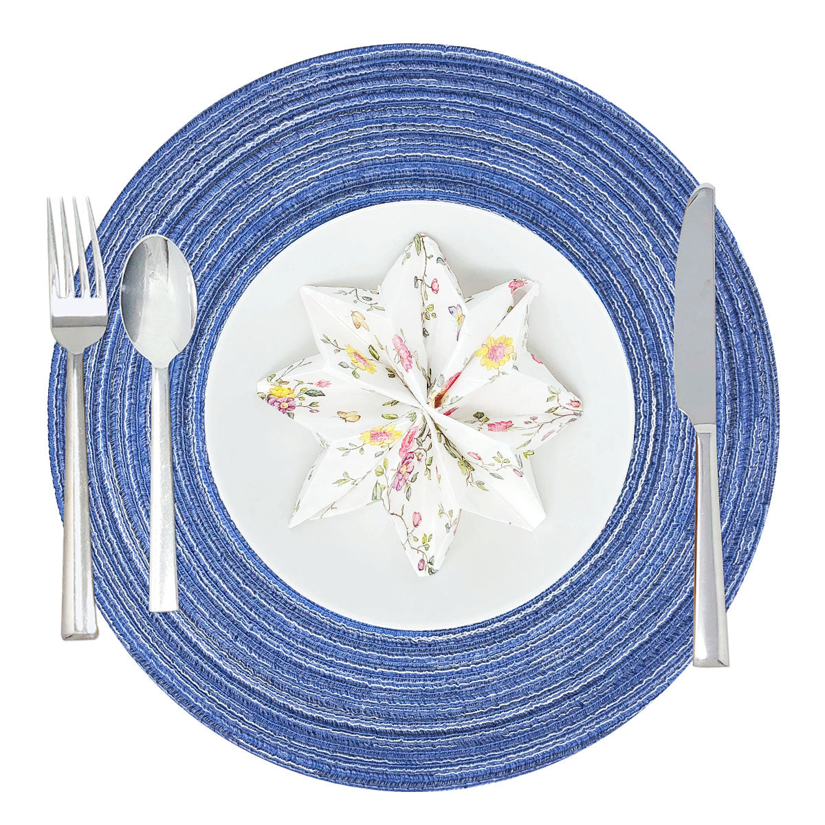 Wrapables 15" Woven Round Placemats (Set of 6), Blue