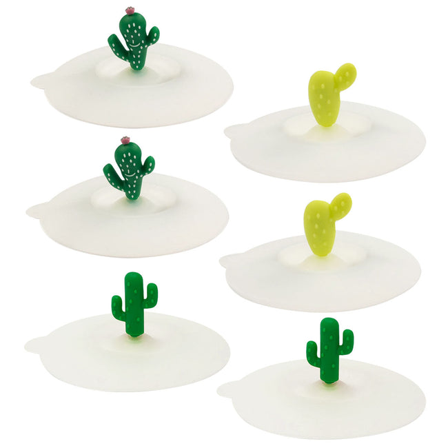 Wrapables Silicone Cup Lids, Anti-Dust Airtight Mug Covers for Hot and Cold Beverages (Set of 6), Cactus