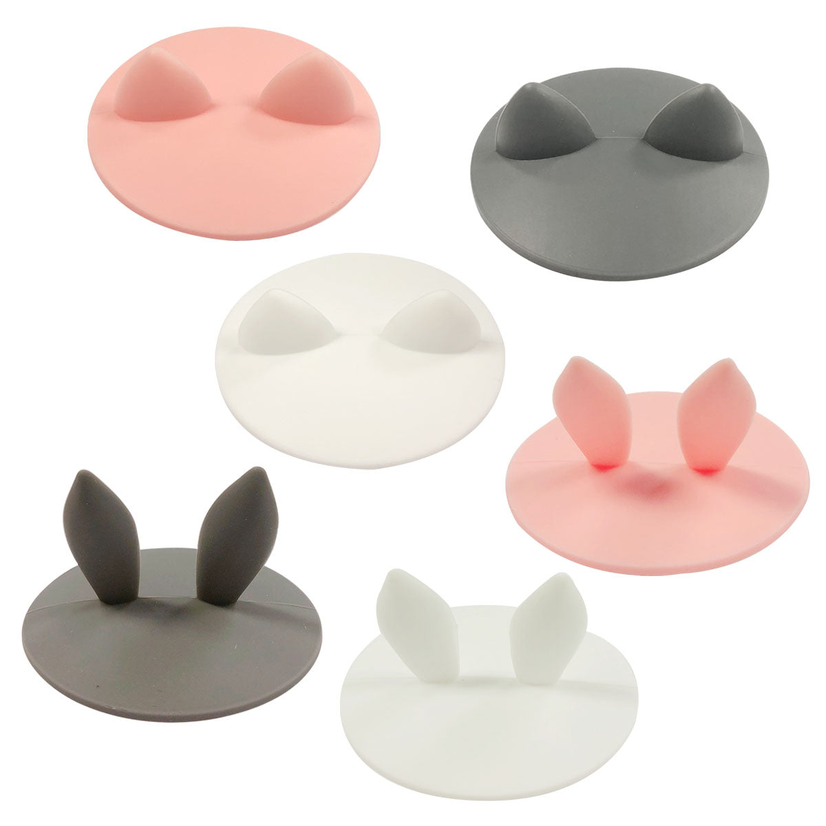 Wrapables Silicone Cup Lids, Anti-Dust Airtight Mug Covers for Hot and Cold Beverages (Set of 6), Animal Ears