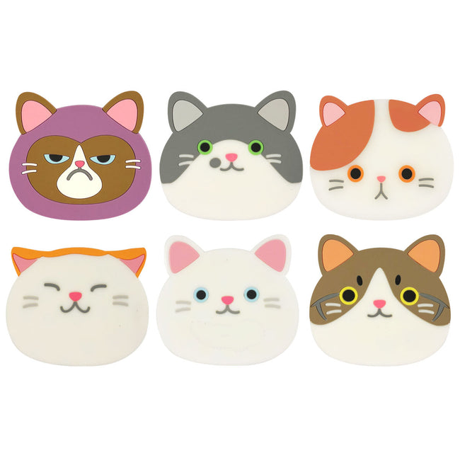 Wrapables Silicone Cute Animal Coasters for Glasses, Cups, and Drinks (Set of 6), Cute Cat