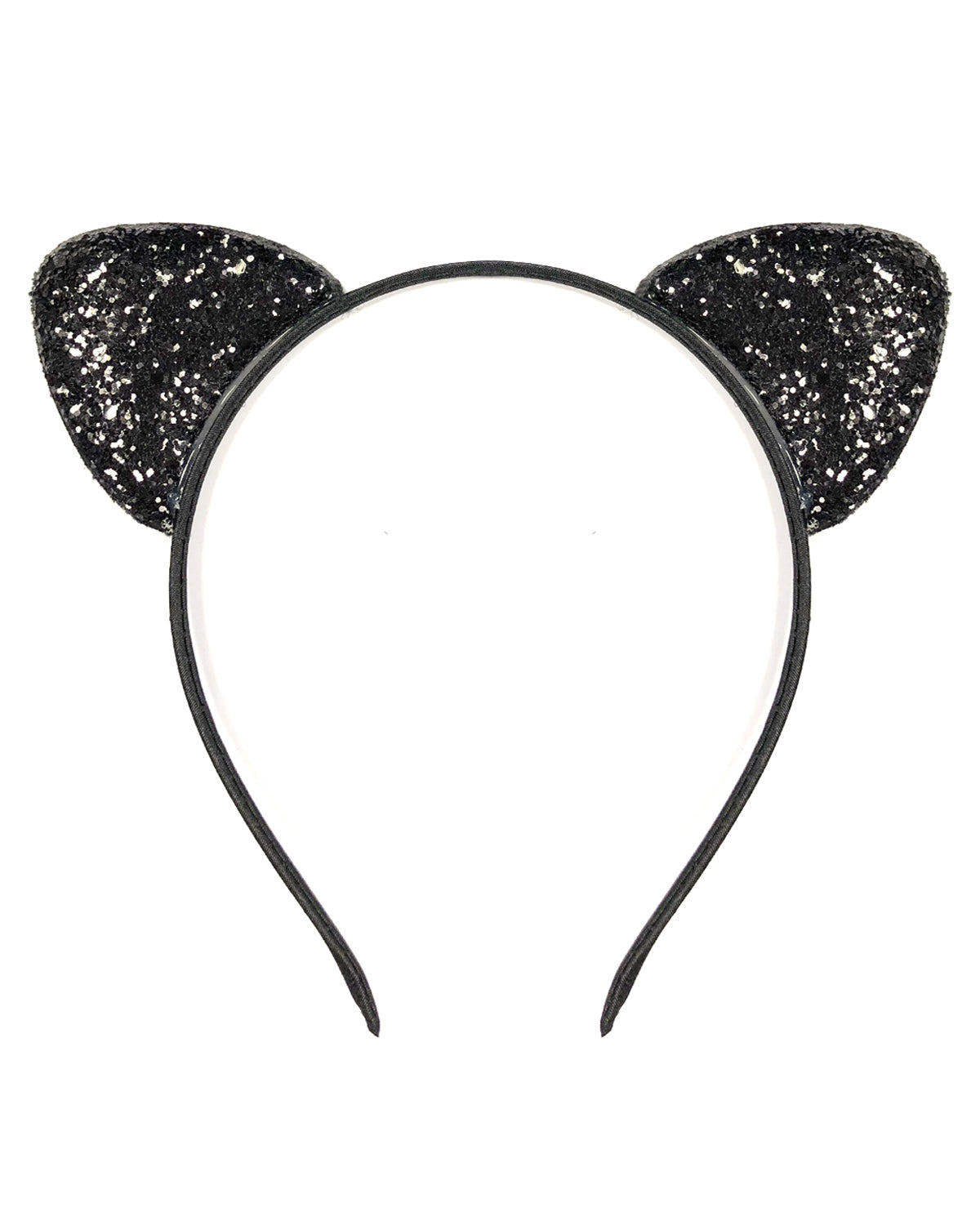 Wrapables Cosplay Costume Headband, Party Headwear for Women and Kids, Glittery Black Cat Ears