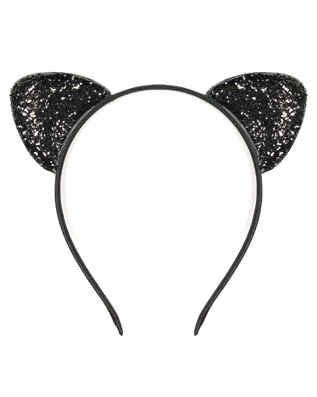 Wrapables Cosplay Costume Headband, Party Headwear for Women and Kids, Glittery Black Cat Ears