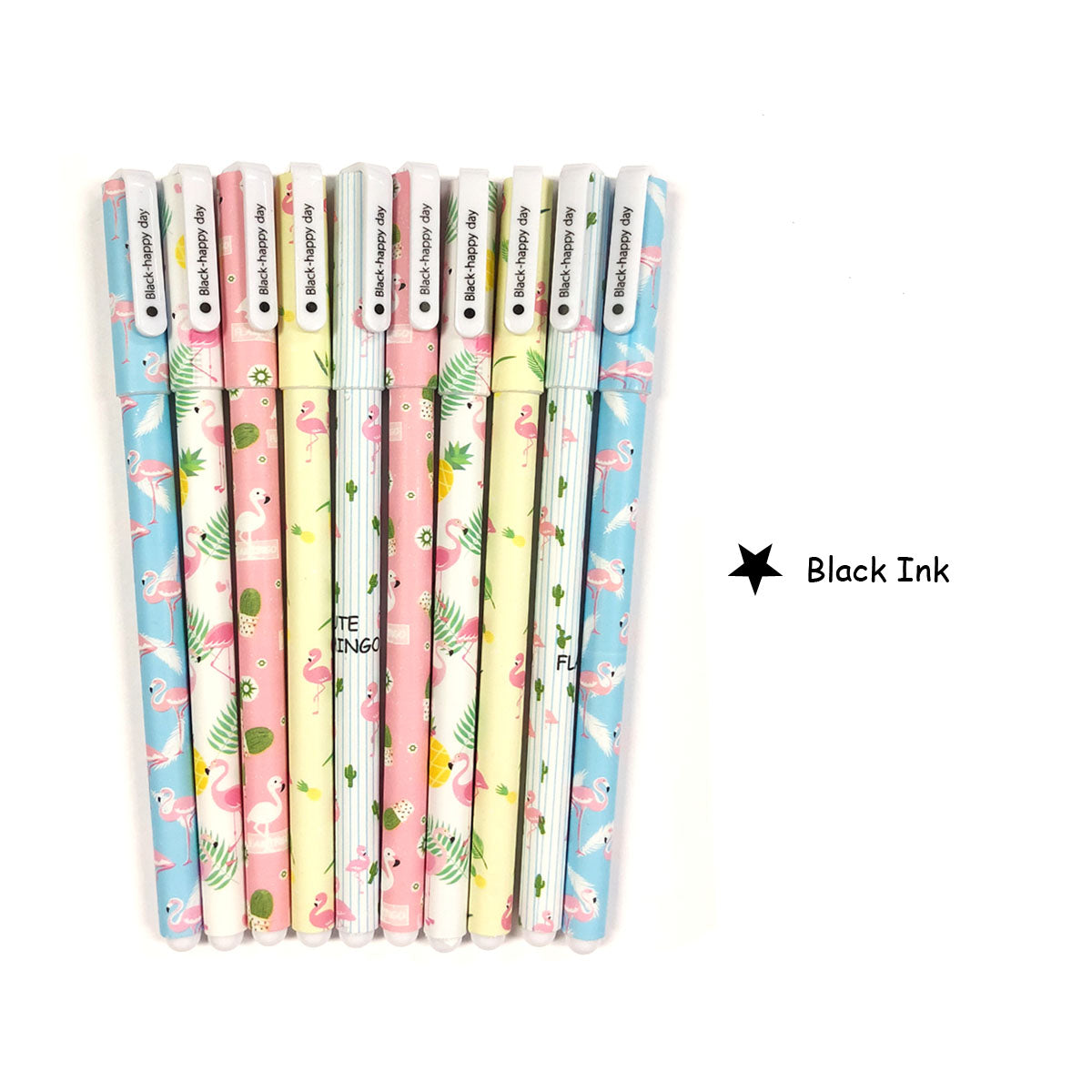 Wrapables Unicorn Flamingo Gel Ink Pens, 0.5mm Fine Point (Set of 10) for School, Office, Stationery, Flamingo Black Ink