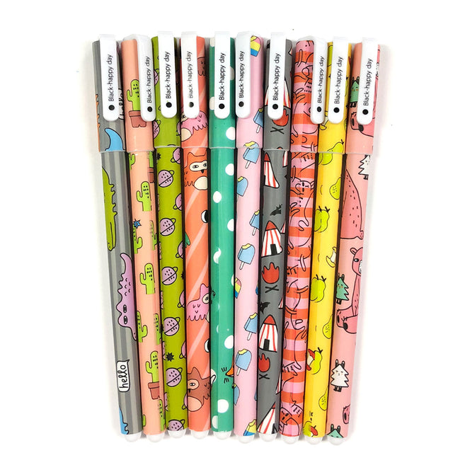 Wrapables Cute Novelty Gel Ink Pens, 0.5mm Fine Point (Set of 10) for School, Office, Stationery, Cartoon Animal Black Ink