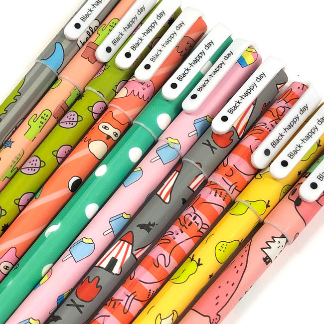 Wrapables Cute Novelty Gel Ink Pens, 0.5mm Fine Point (Set of 10) for School, Office, Stationery, Cartoon Animal Black Ink