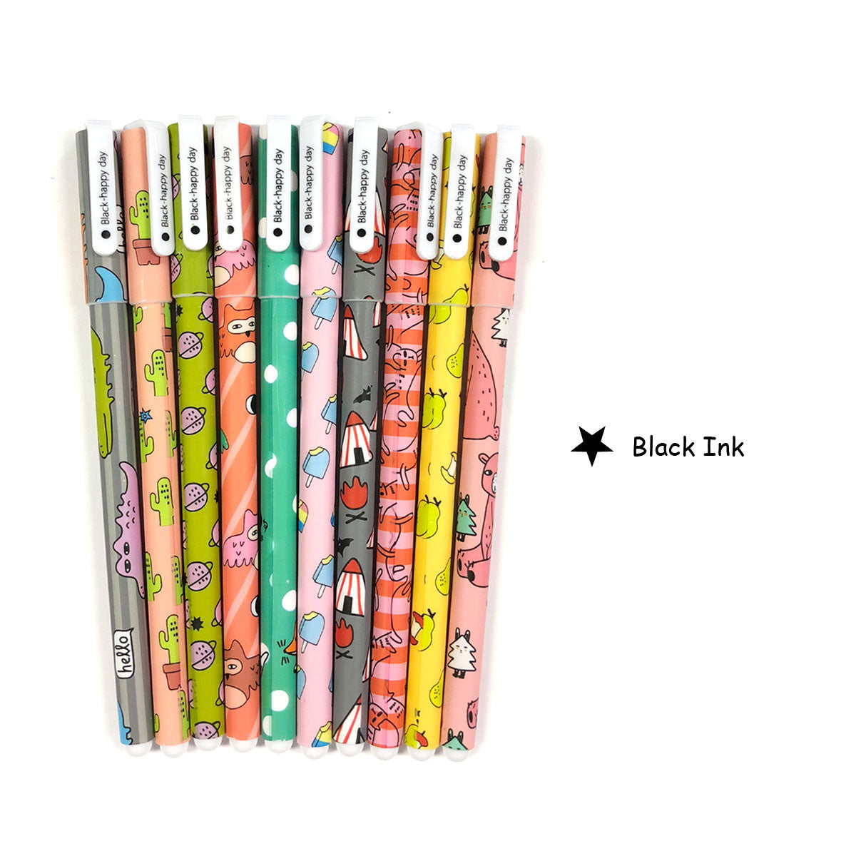 Wrapables Cute Novelty Gel Ink Pens, 0.5mm Fine Point (Set of 10) for School, Office, Stationery, Cartoon Animal Black Ink