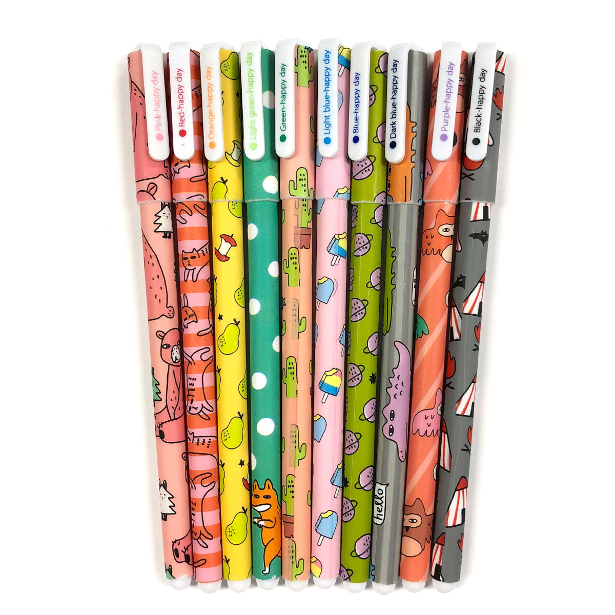 Wrapables Cute Novelty Gel Ink Pens, 0.5mm Fine Point (Set of 10) for School, Office, Stationery, Cartoon Animal Multicolor Ink