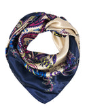 Wrapables Silky Feeling Satin Square Scarf, Intricate Paisley Navy