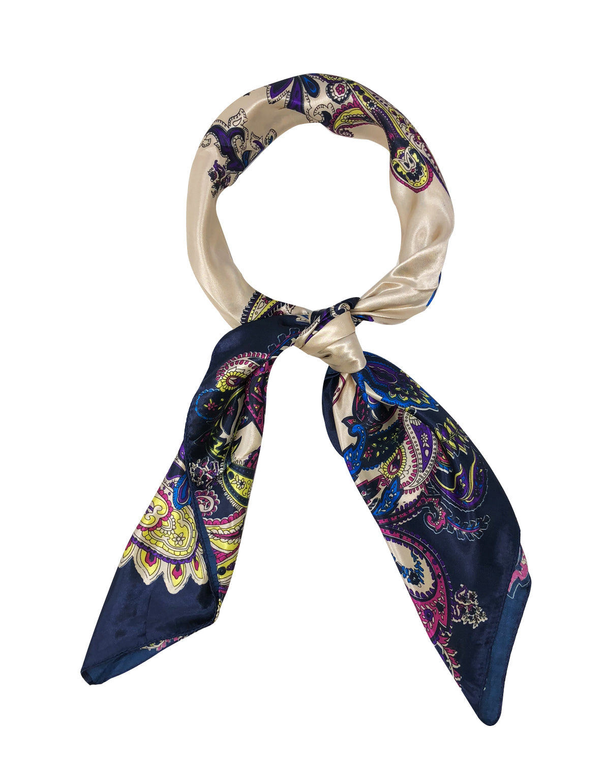 Wrapables Silky Feeling Satin Square Scarf, Intricate Paisley Navy