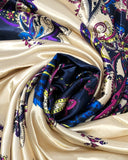 Wrapables Silky Feeling Satin Square Scarf, Intricate Paisley Navy