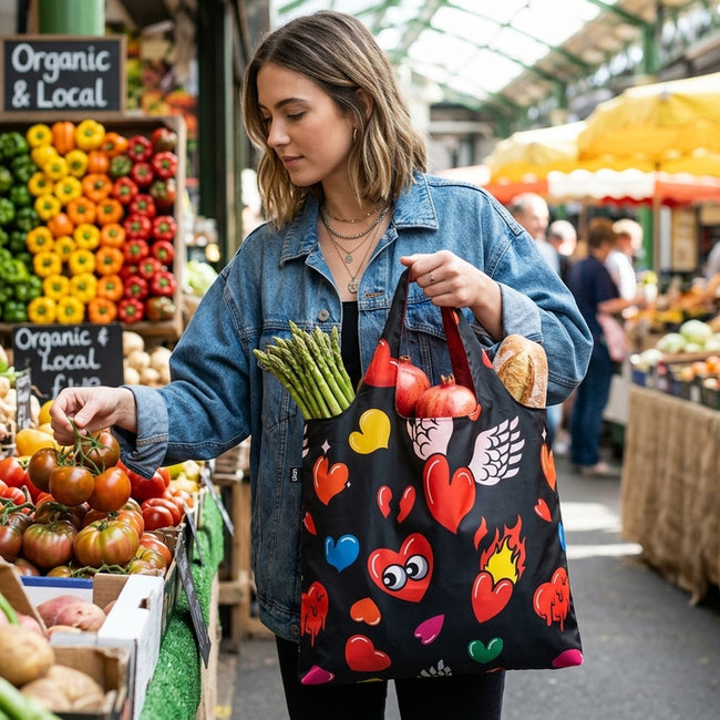 LOQI Pop Hearts Reusable Shopping Bag
