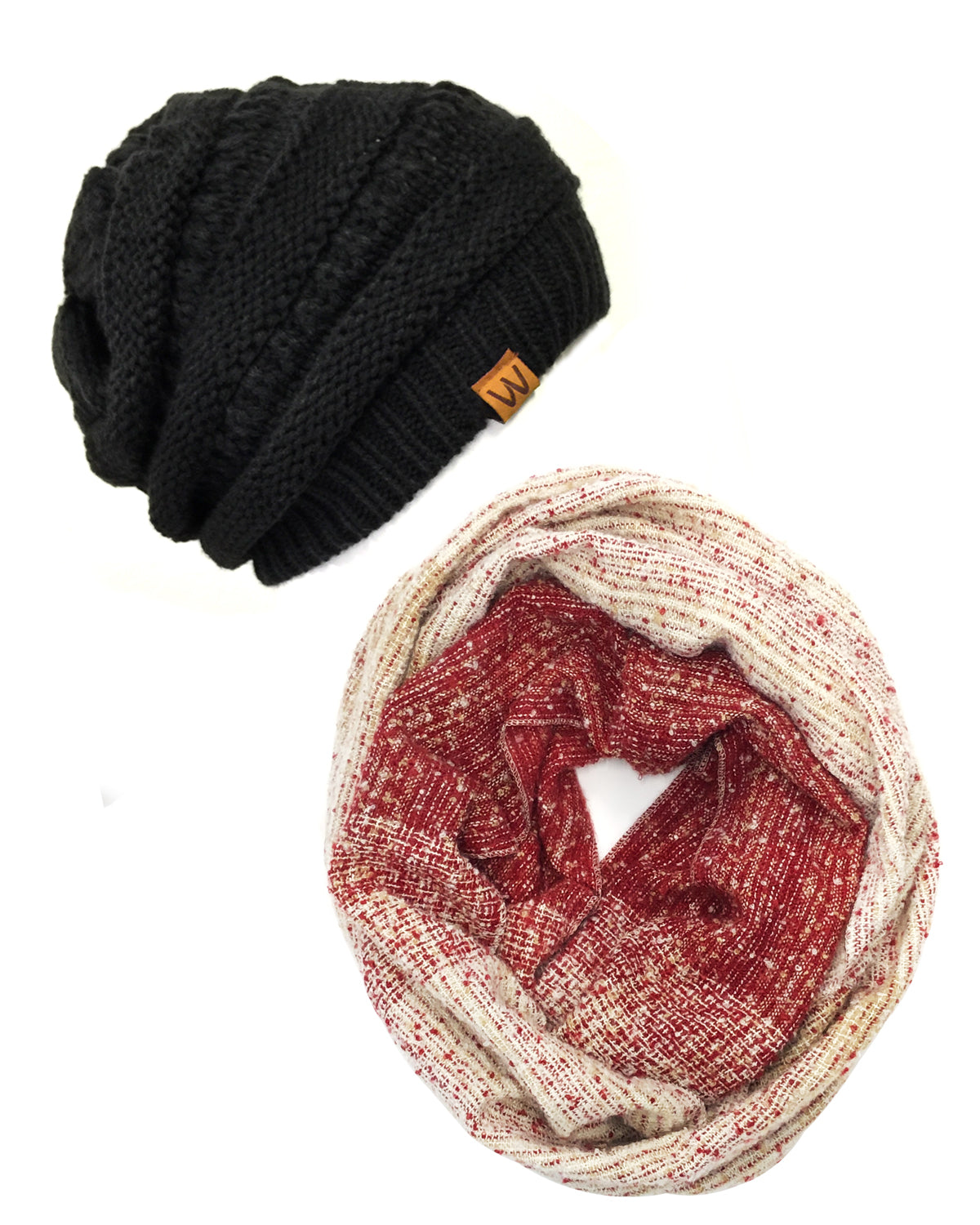 Wrapables Warm Fall and Winter Infinity Scarf, Set-Red and Black