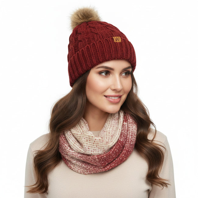 Wrapables Warm Fall and Winter Infinity Scarf, Set-Pom Pom Red