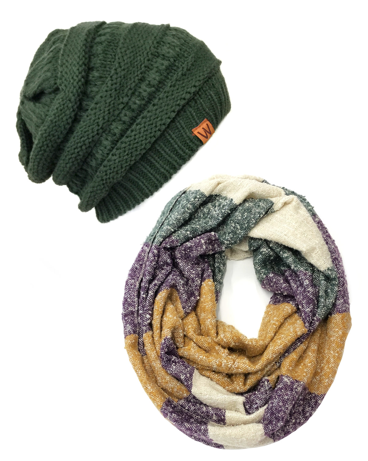 Wrapables Warm Fall and Winter Infinity Scarf, Set-Purple and Hunter Green