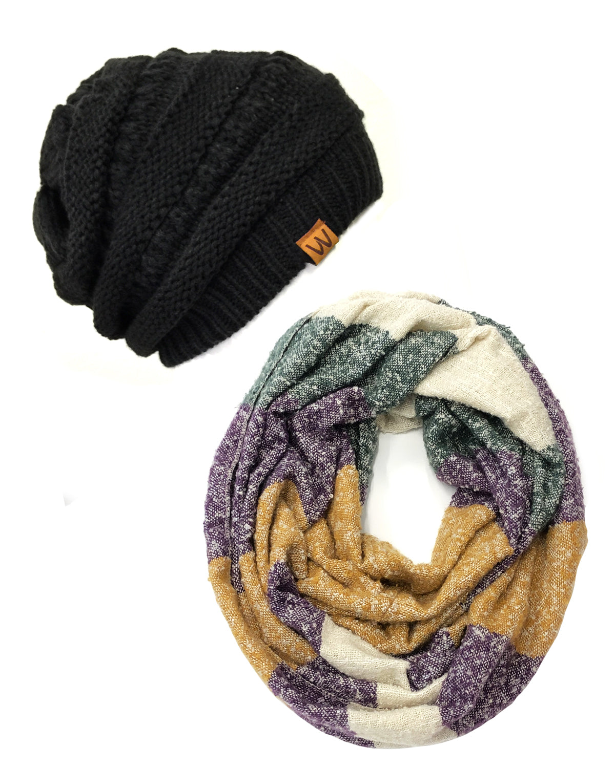 Wrapables Warm Fall and Winter Infinity Scarf, Set-Purple and Black