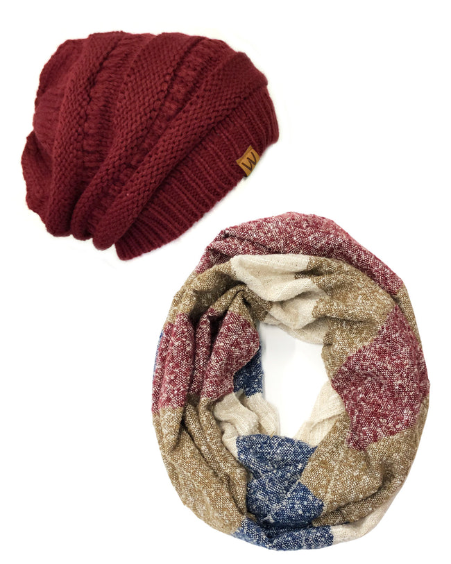 Wrapables Warm Fall and Winter Infinity Scarf, Set-Burgundy