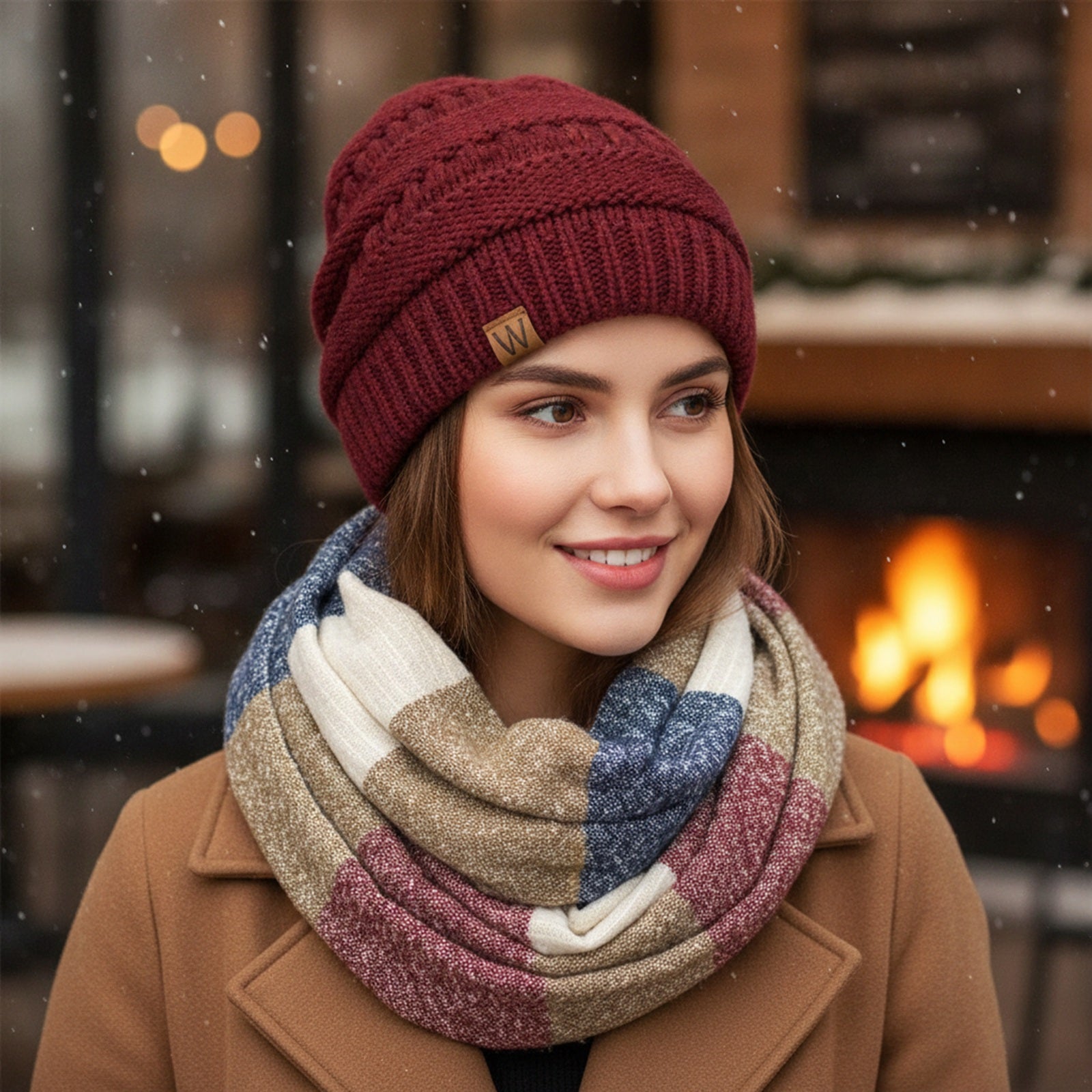 Wrapables Warm Fall and Winter Infinity Scarf, Set-Burgundy