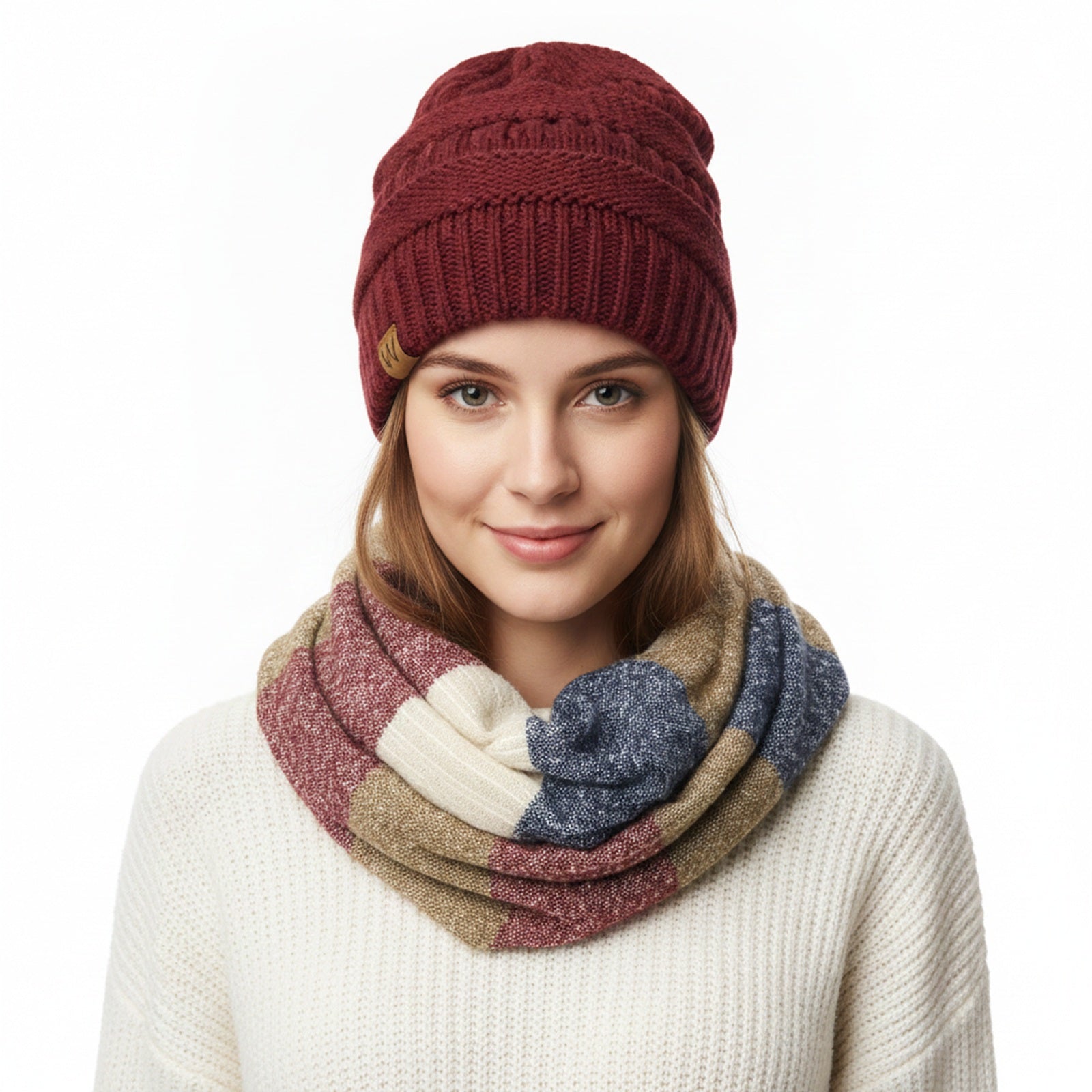 Wrapables Warm Fall and Winter Infinity Scarf, Set-Burgundy