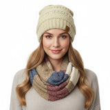 Wrapables Warm Fall and Winter Infinity Scarf, Set-Burgundy and Beige