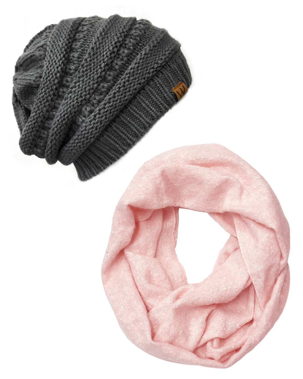 Wrapables Warm Fall and Winter Infinity Scarf, Set-Pink and Charcoal Gray